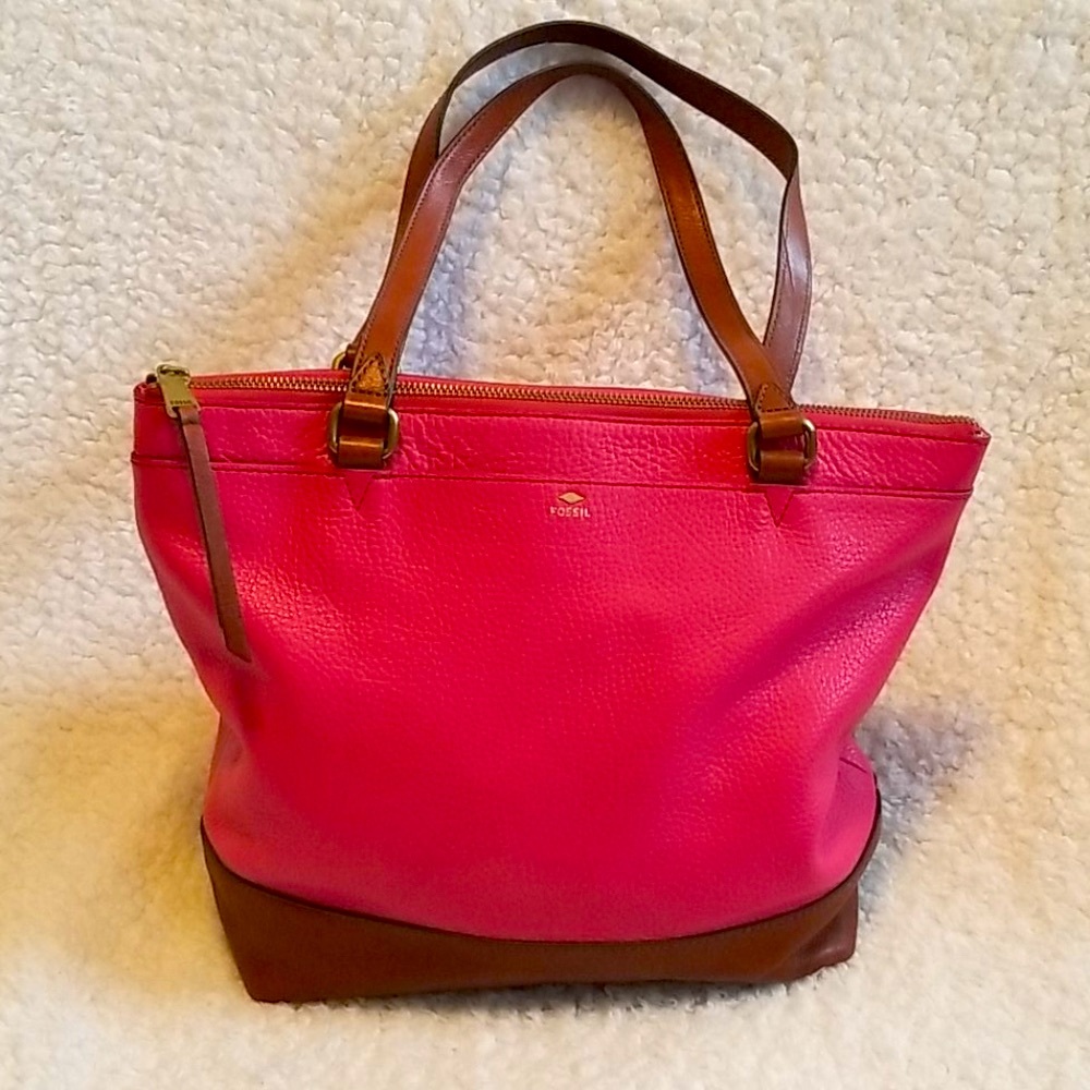 Fossil Pink and Brown Tote Bag